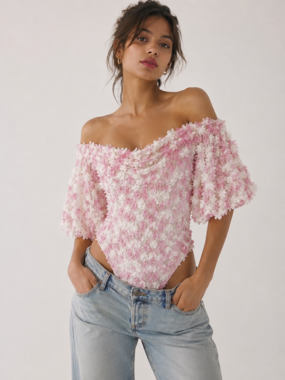 NEW ASOS 3D Floral Appliqué Off Shoulder Bodysuit Women’s Size 18